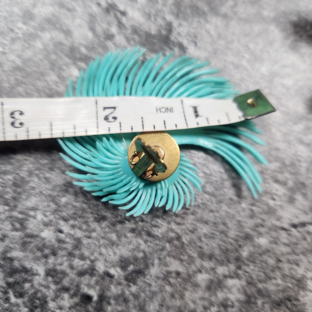 Vintage Turquoise Blue Swirl Rhinestone Statement Clip On Earrings Mid Century - Picture 7 of 11